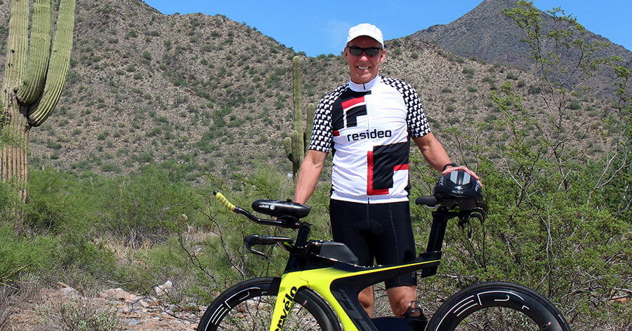 Dave Kaufman - Director of Strategic Initiatives at Resideo and five-time, All-American Triathlete. Dave and his bike.